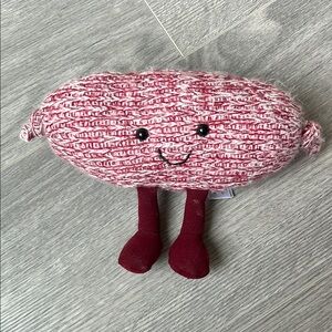 Knit Plush Toy Pillow with Smiling Face and Maroon Legs